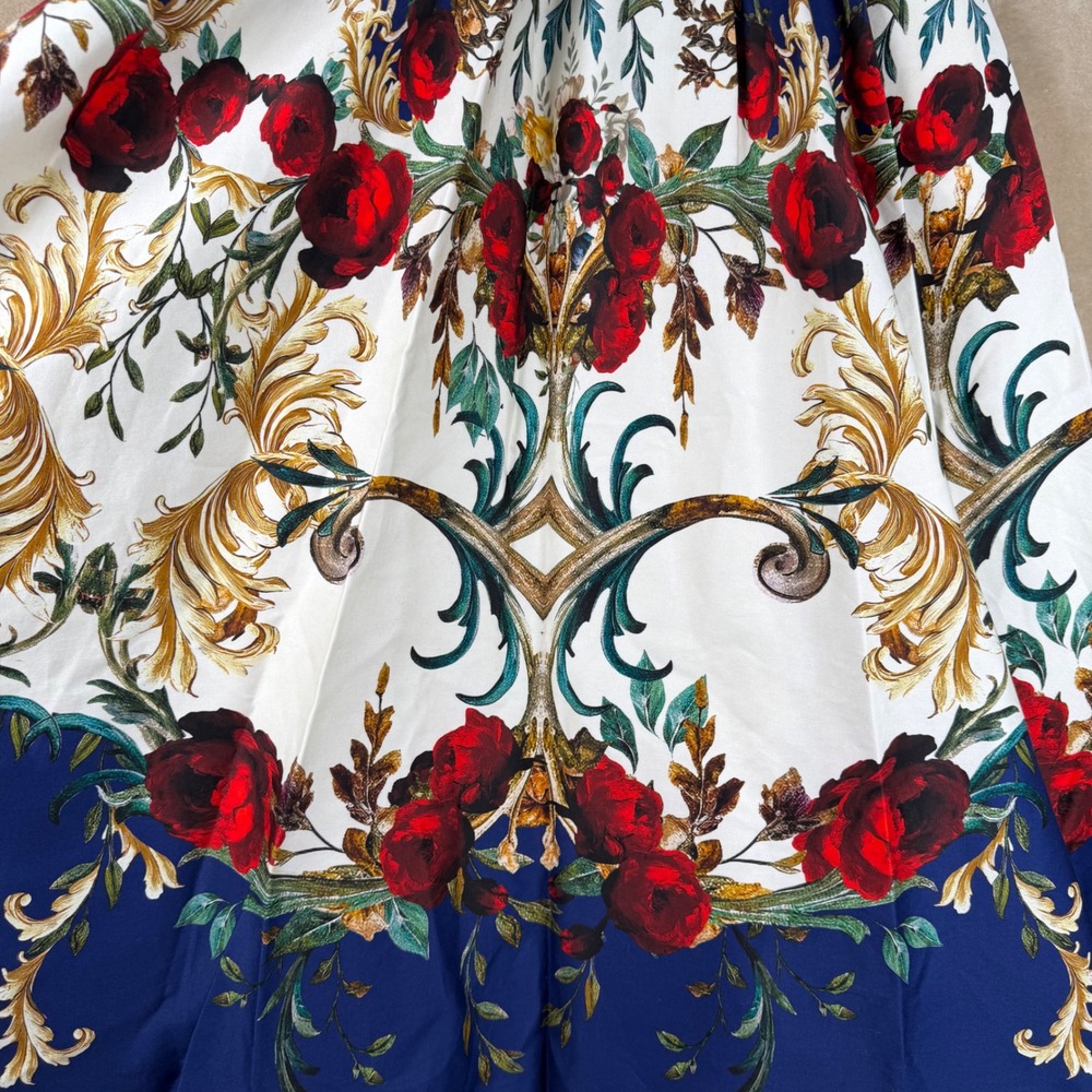 Alice + Olivia Nilda Midi Skirt Size 4 Blue Floral Baroque Print High Waist Full - Picture 8 of 11